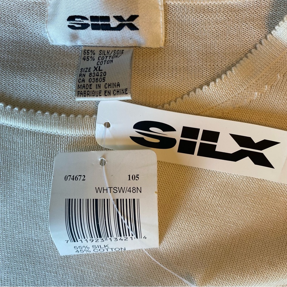 SILX Sweater Top White Silk Blend Long Sleeve Top Stretch Crewneck Pullover XL - Picture 3 of 9